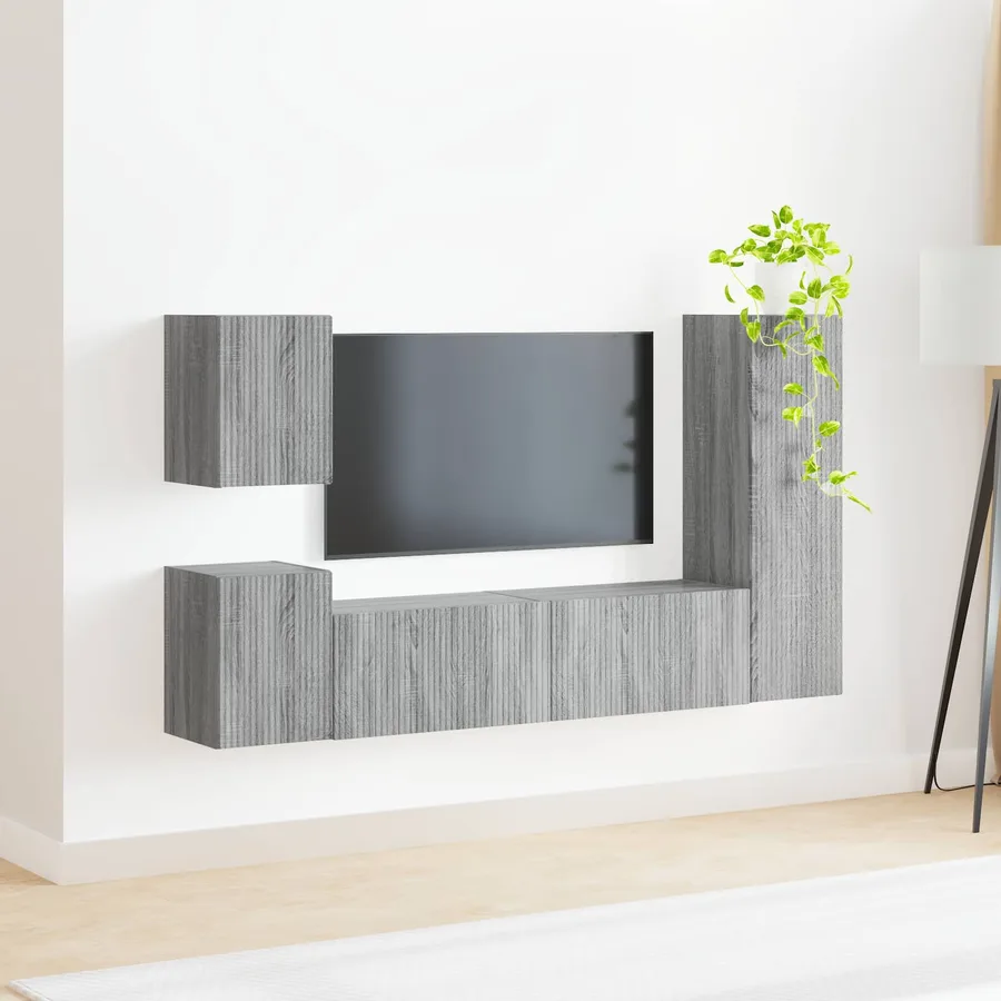 Ensemble meuble TV 4 pcs Gris Sonoma Bois d'ingénierie - 4