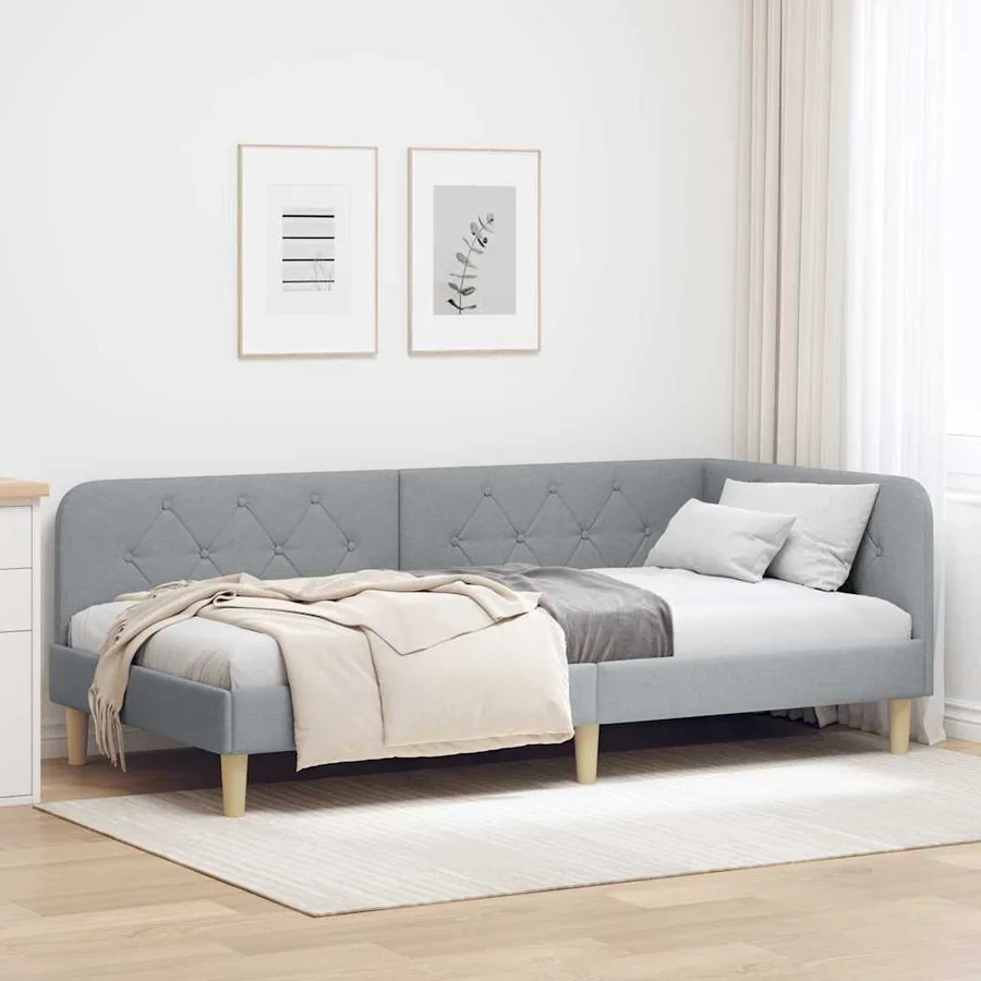 Cadre de lit d'angle Gris clair 90 x 190 cm tissu