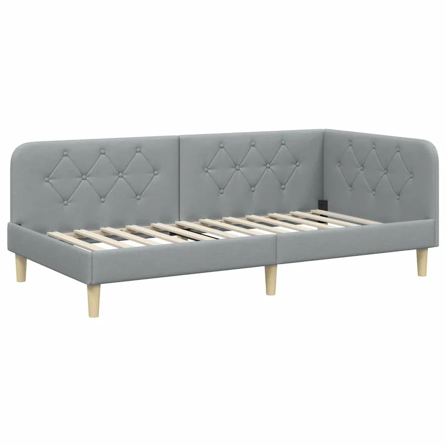 Cadre de lit d'angle Gris clair 90 x 190 cm tissu - 2