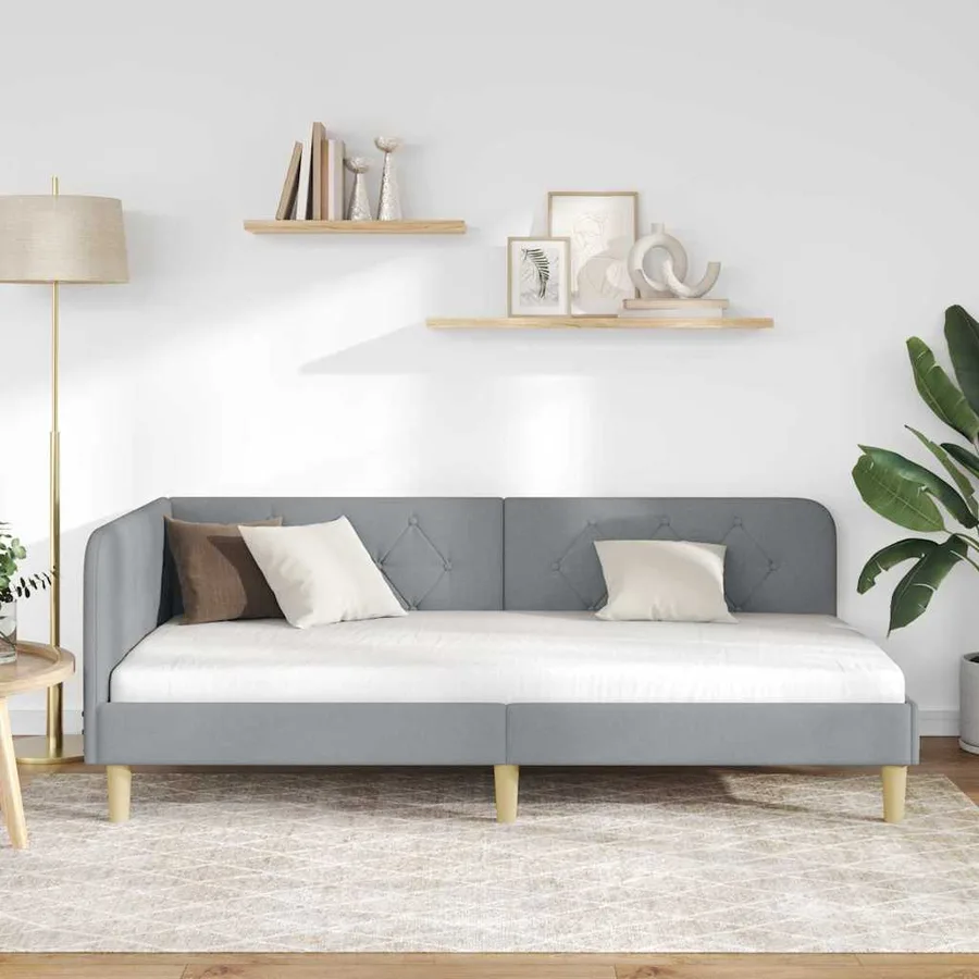 Cadre de lit d'angle Gris clair 90 x 190 cm tissu - 4