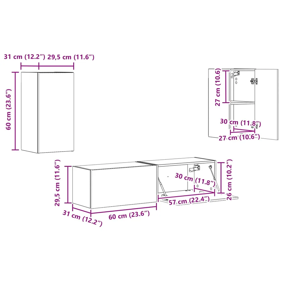 Ensemble meuble TV 4 pcs Blanc brillant Bois d'ingénierie - 13