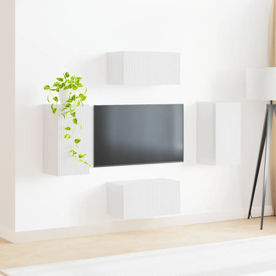 Ensemble meuble TV 4 pcs Blanc brillant Bois d'ingénierie - 4