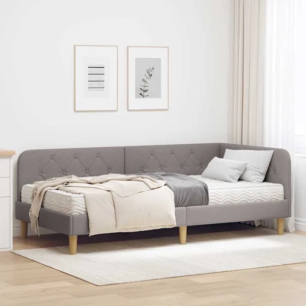 Cadre de lit d'angle Taupe 90 x 190 cm tissu