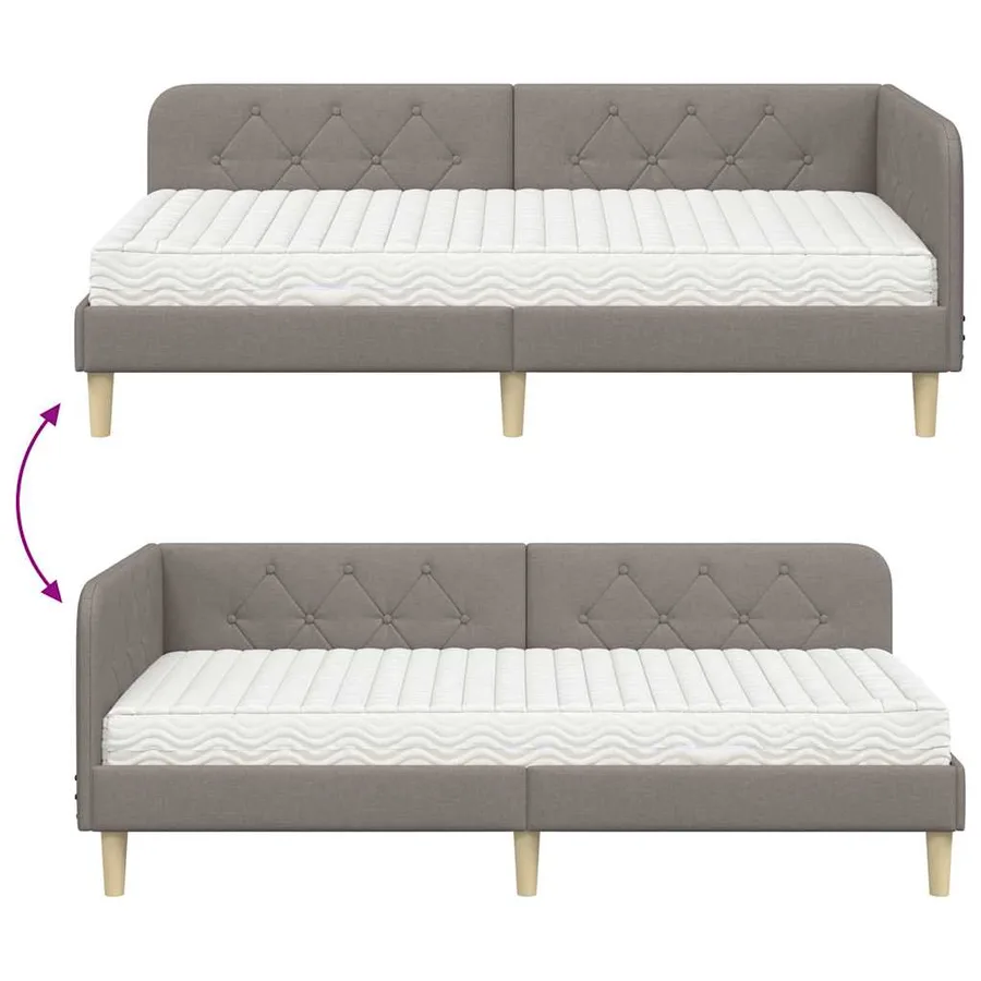 Cadre de lit d'angle Taupe 90 x 190 cm tissu - 12