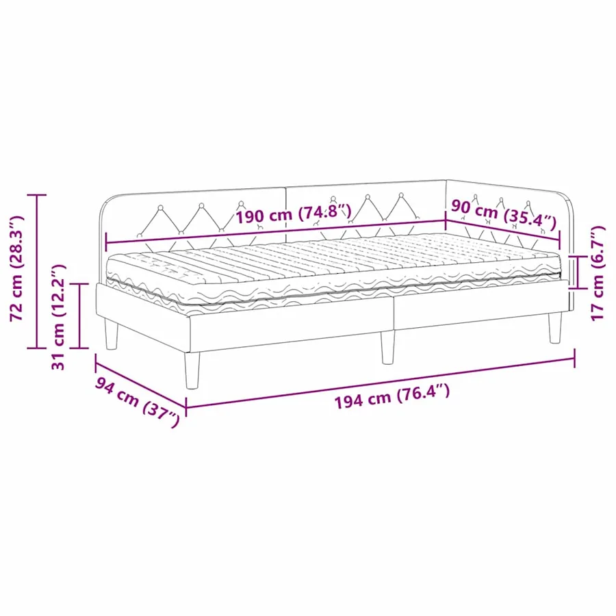 Cadre de lit d'angle Taupe 90 x 190 cm tissu - 14