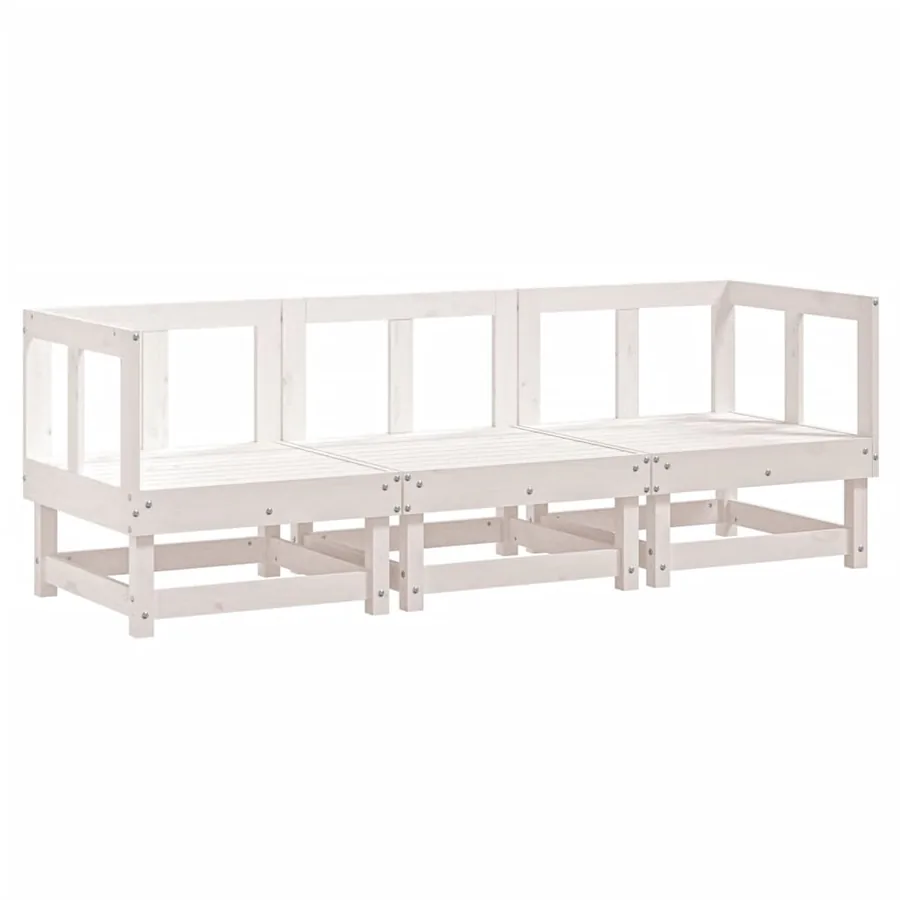 Salon de jardin 3 pcs blanc bois massif de pin - 2