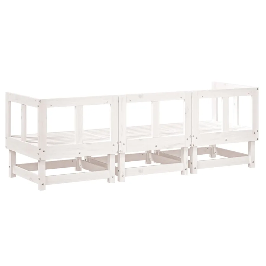 Salon de jardin 3 pcs blanc bois massif de pin - 5