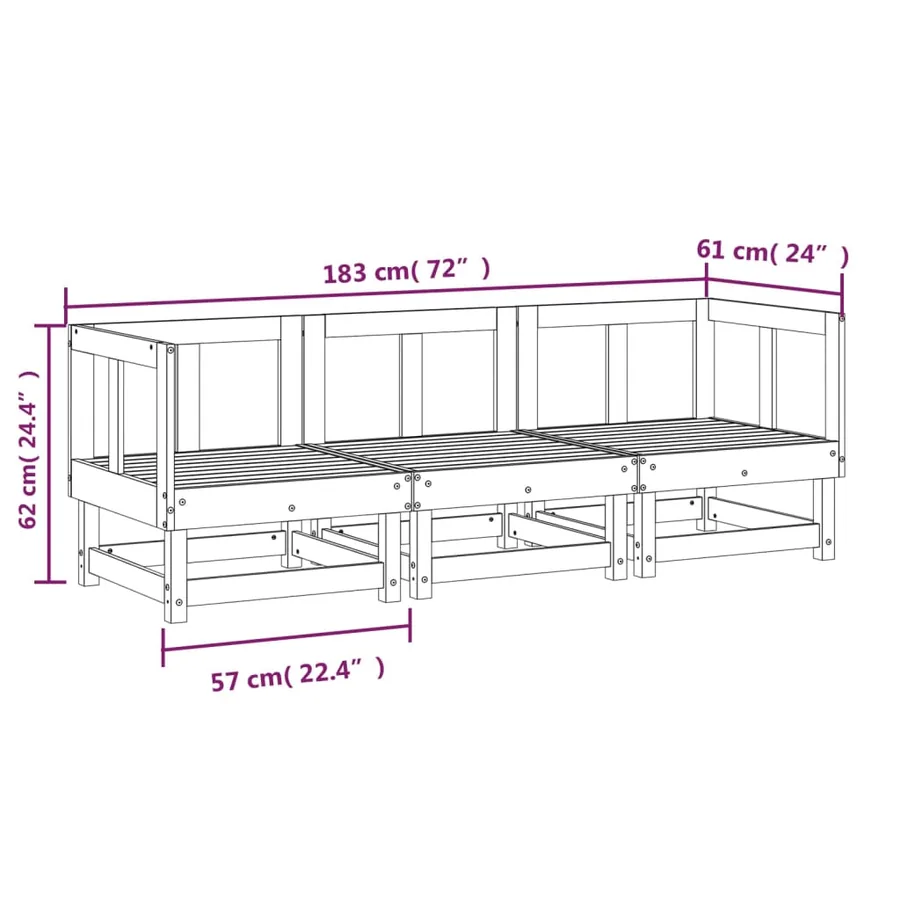 Salon de jardin 3 pcs blanc bois massif de pin - 7