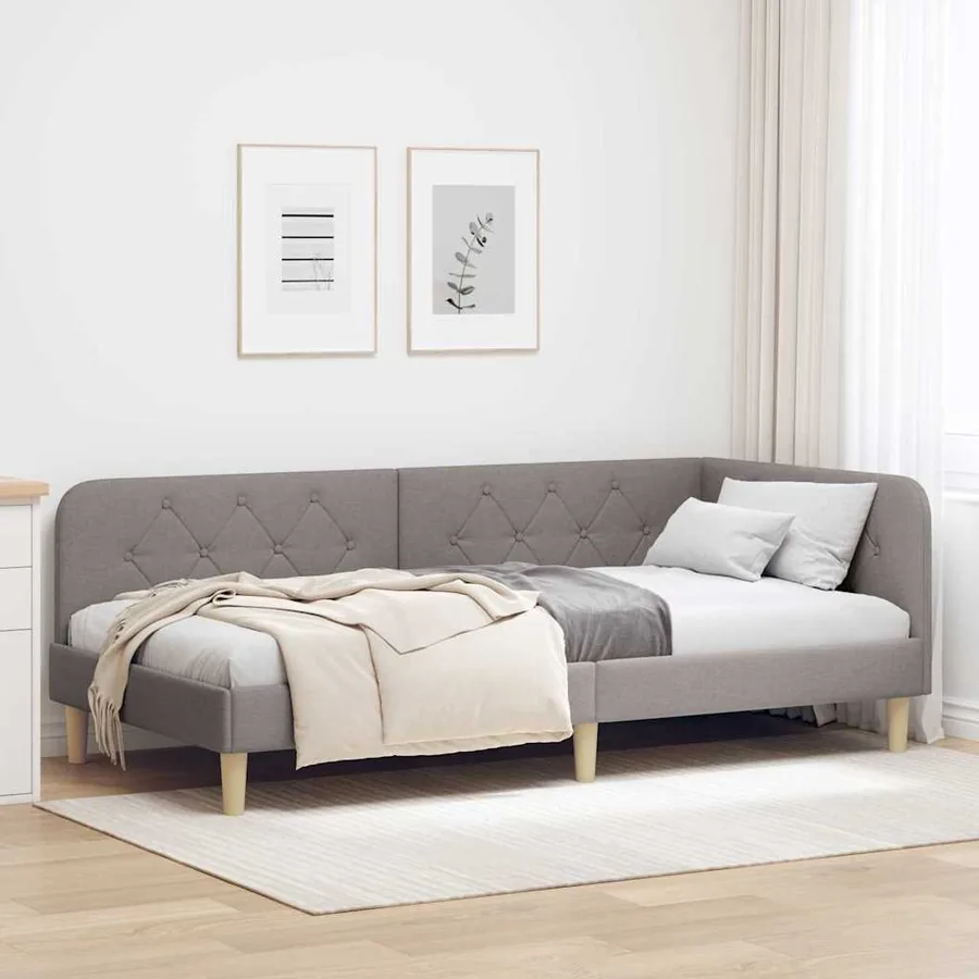 Cadre de lit d'angle Taupe 100 x 200 cm tissu