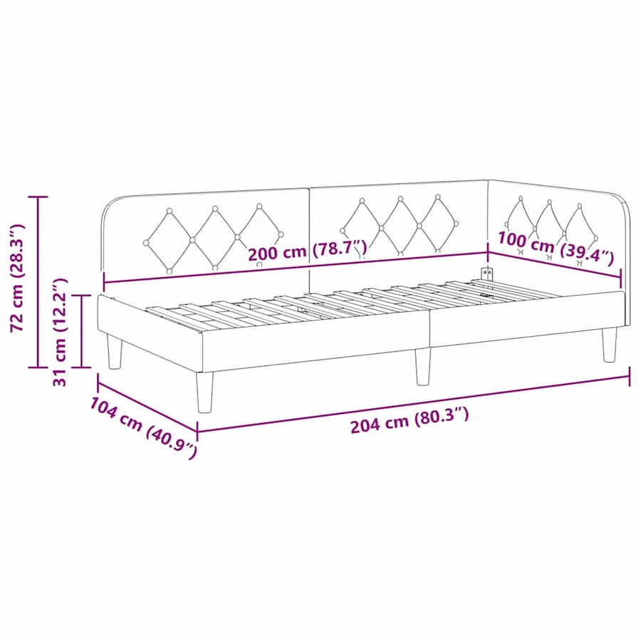 Cadre de lit d'angle Taupe 100 x 200 cm tissu - 11