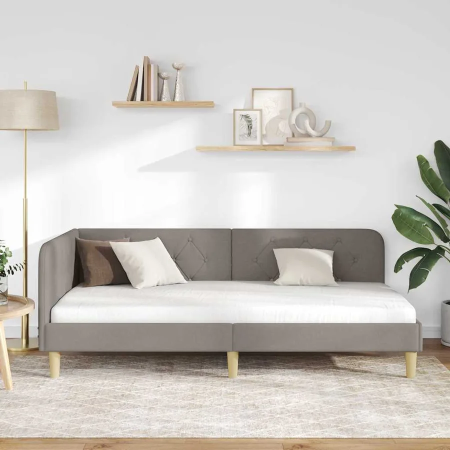 Cadre de lit d'angle Taupe 100 x 200 cm tissu - 4