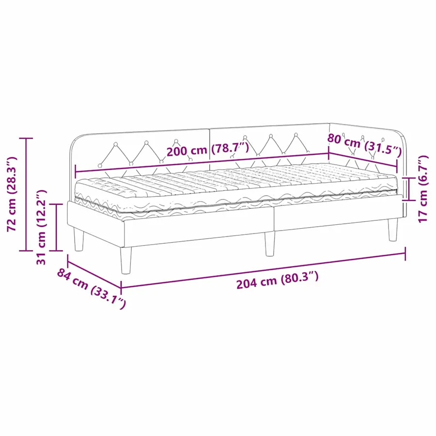 Cadre de lit d'angle Turquoise 80 x 200 cm Velours - 14