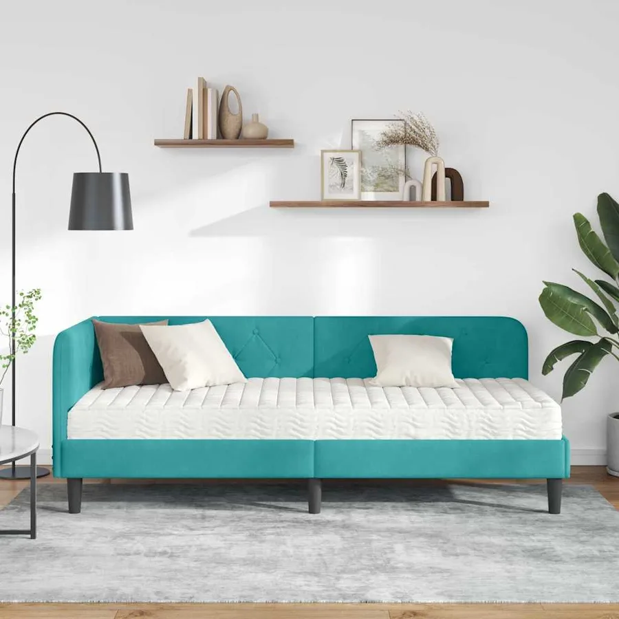 Cadre de lit d'angle Turquoise 80 x 200 cm Velours - 4