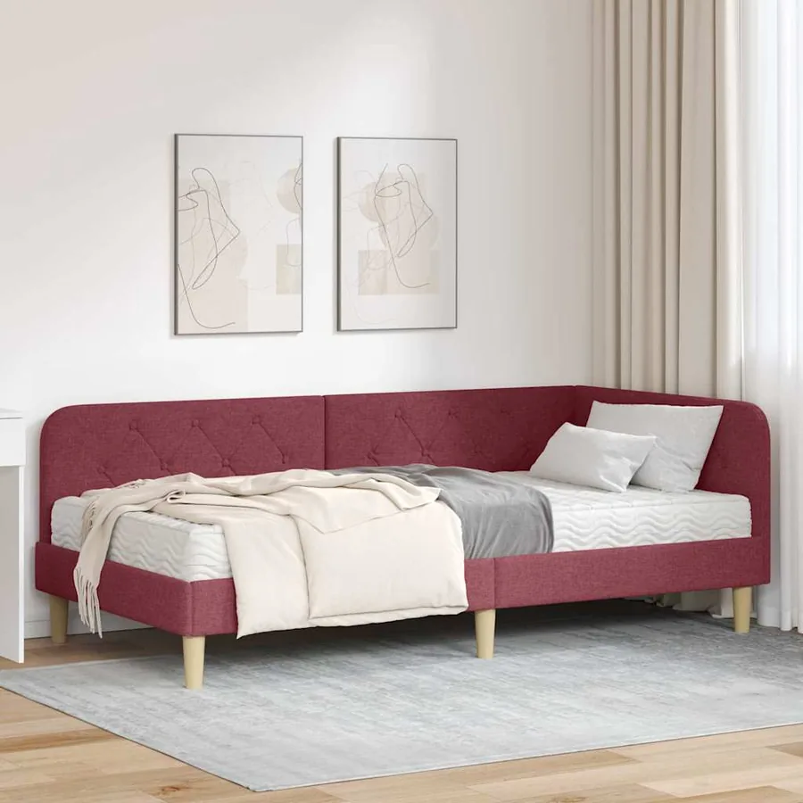 Cadre de lit d'angle Bordeaux 100 x 200 cm tissu
