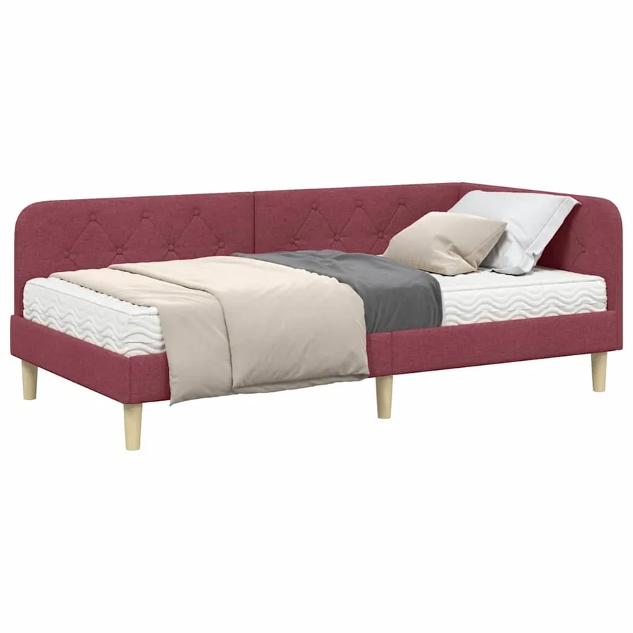 Cadre de lit d'angle Bordeaux 100 x 200 cm tissu - 3