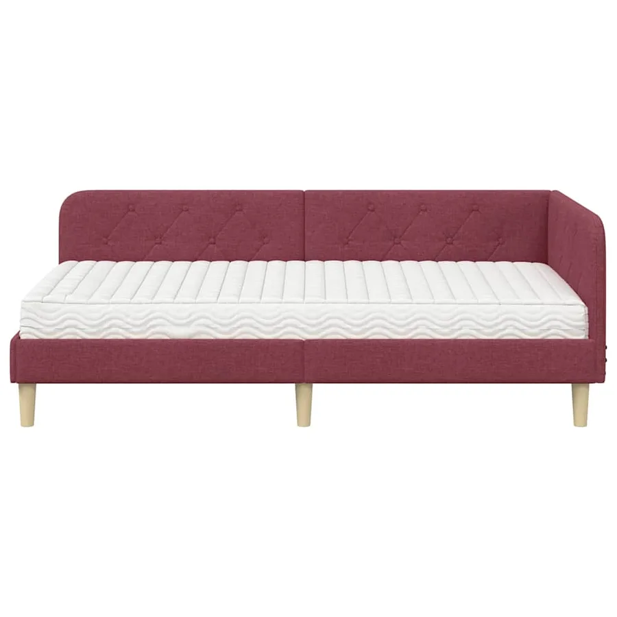 Cadre de lit d'angle Bordeaux 100 x 200 cm tissu - 5