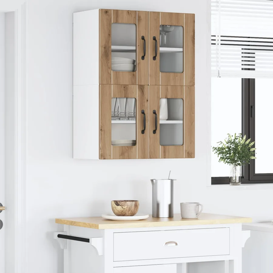 Cabinet en verre mural PORTO 2 pcs Chêne artisanal - 4