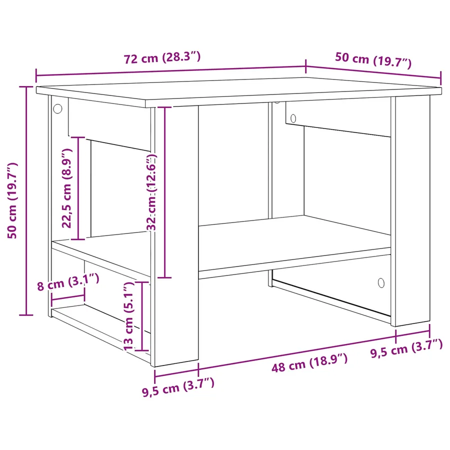 Table basse Blanc 72 x 50 x 50 cm Bois d'ingénierie - 8