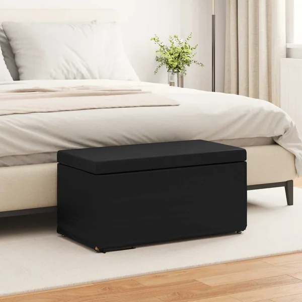 Tabouret Noir Cuir Synthétique et Bois Composite