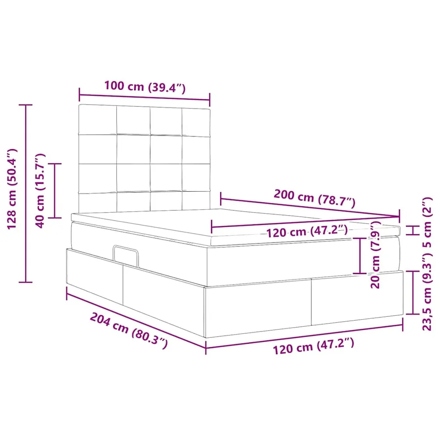 Lit avec rangement et matelas Gris foncé 120 x 200 cm tissu - 15
