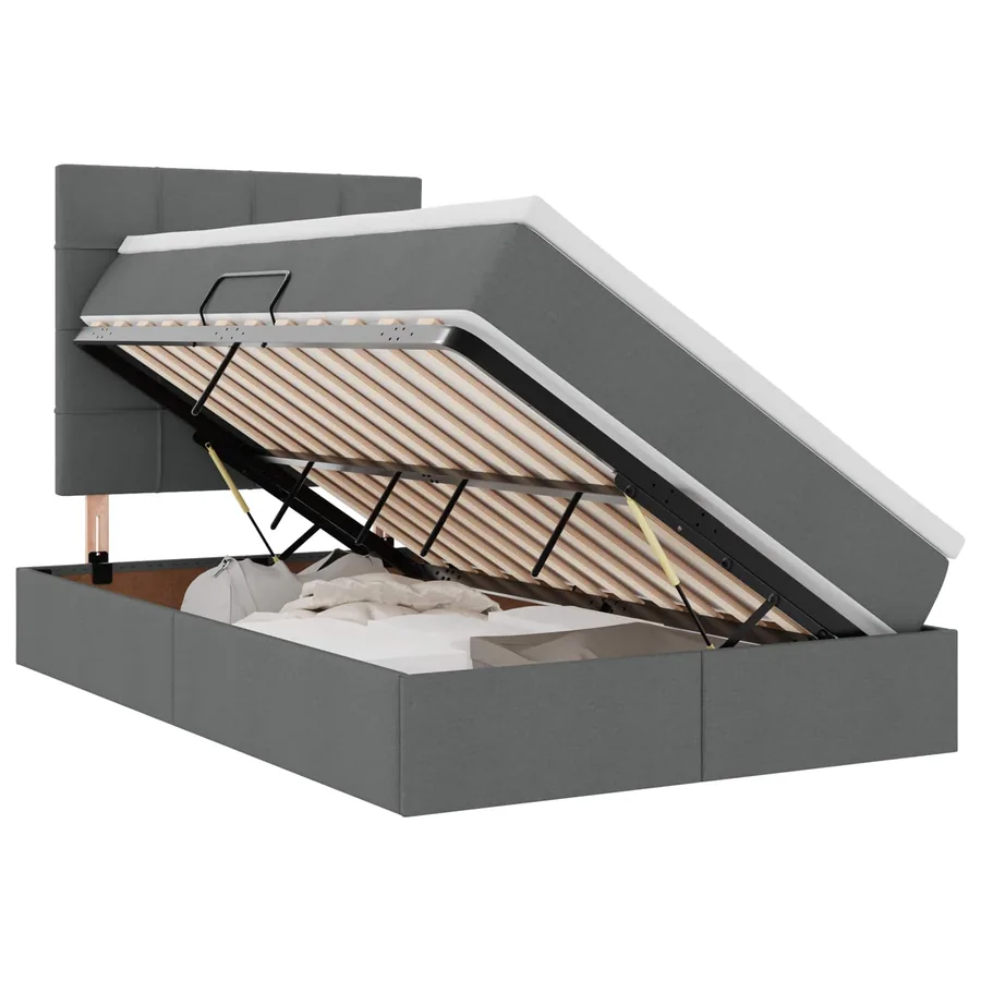 Lit avec rangement et matelas Gris foncé 120 x 200 cm tissu - 2