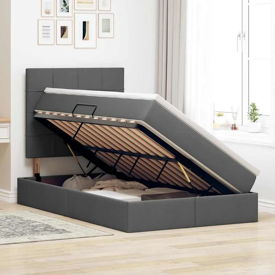 Lit avec rangement et matelas Gris foncé 120 x 200 cm tissu - 4