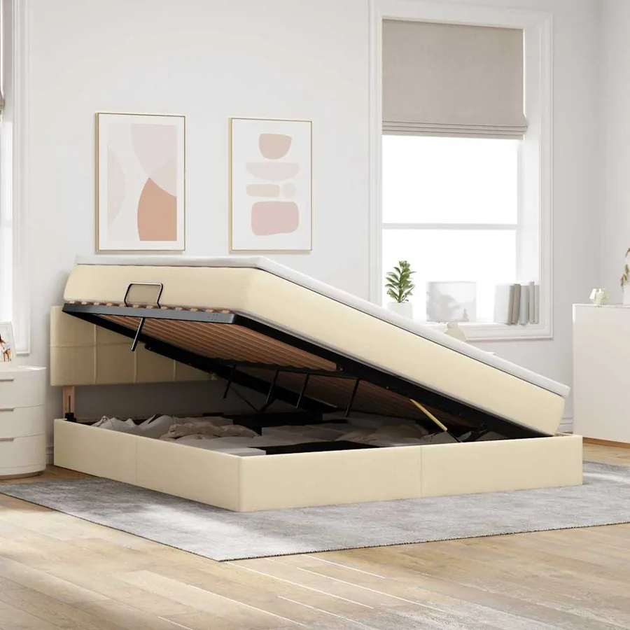 Lit avec rangement et matelas avec matelas Crème 160 x 200 cm - 3