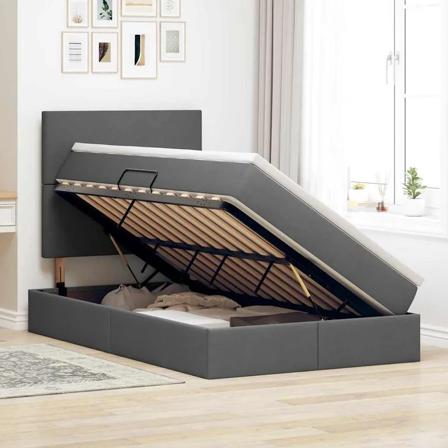 Lit avec rangement et matelas Gris foncé 120 x 200 cm tissu - 4