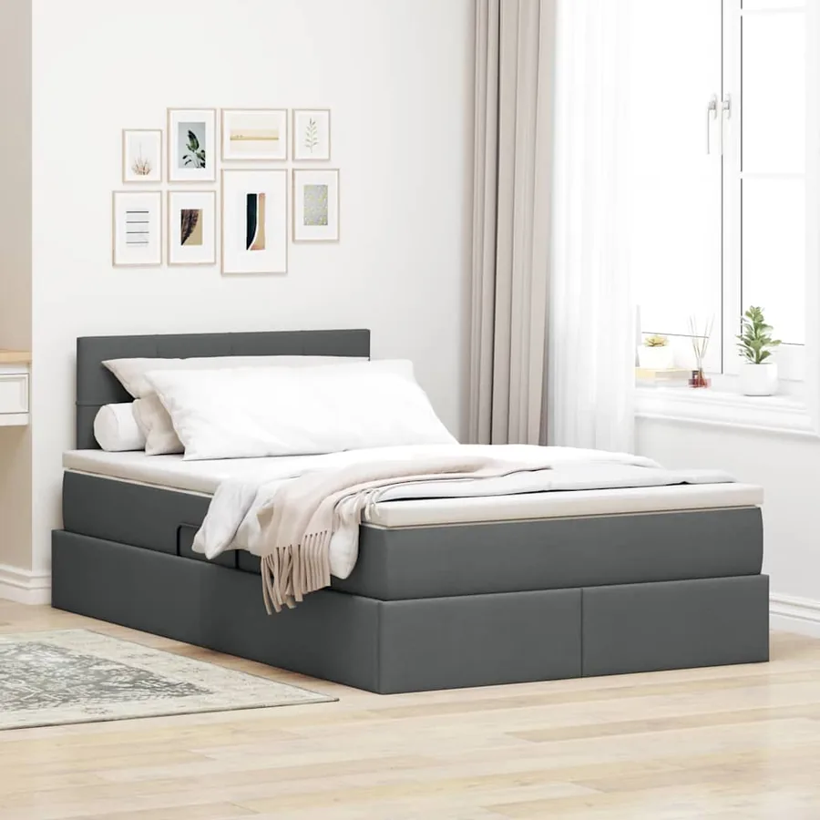 Lit avec rangement et matelas Gris foncé 120 x 200 cm