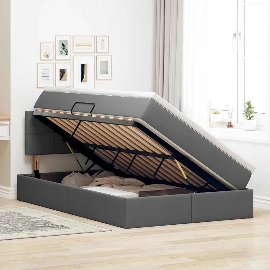 Lit avec rangement et matelas Gris foncé 120 x 200 cm - 3