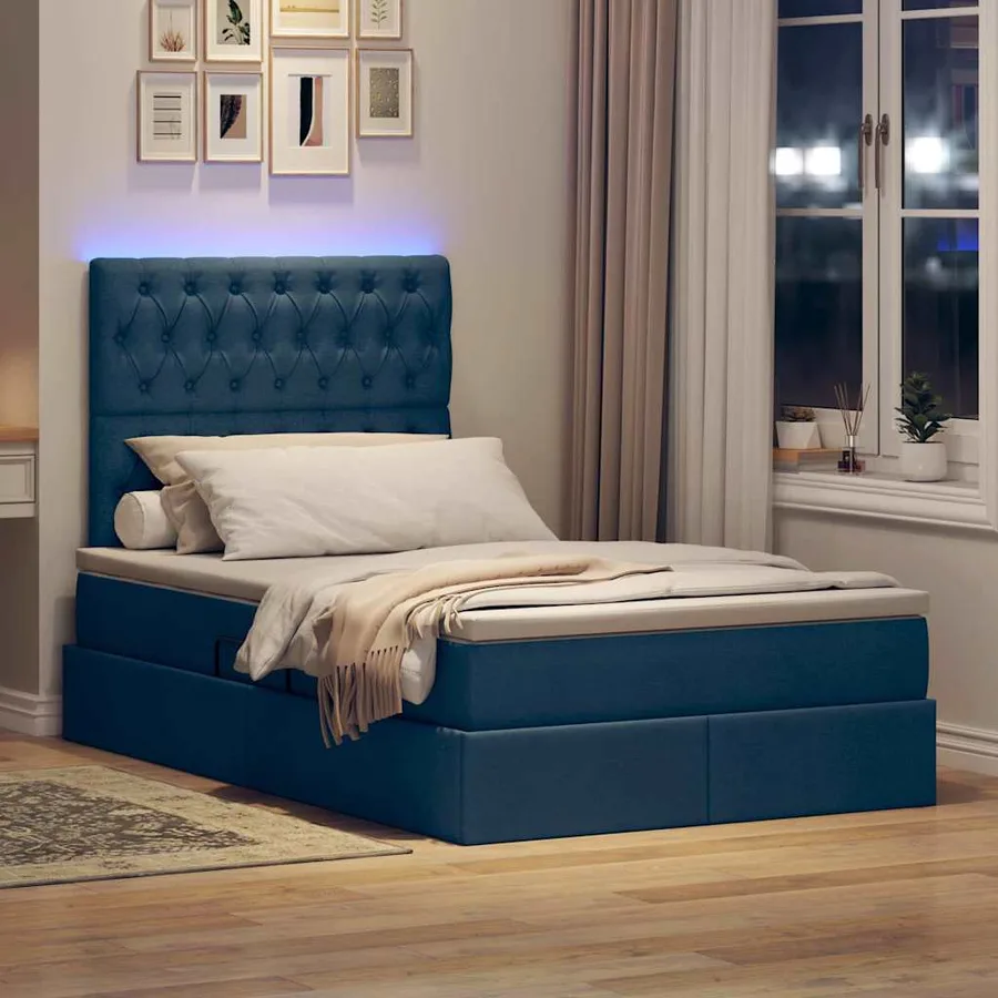 Lit de rangement LED avec matelas Bleu 120 x 200 cm Tissu - 5