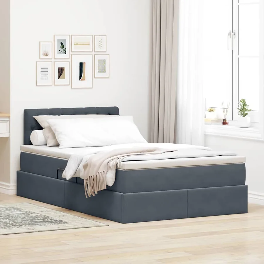 Lit de Rangement avec matelas Gris foncé 120 x 190 cm Velours