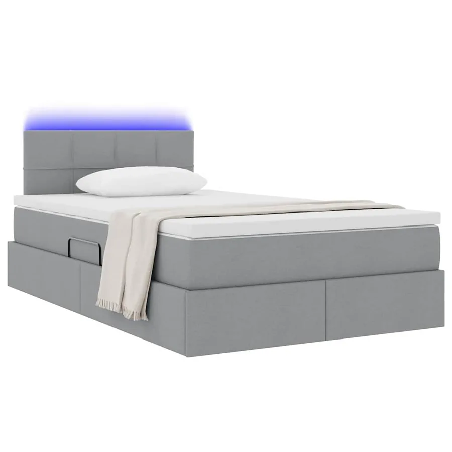 Lit de rangement LED avec matelas Gris clair 120 x 190 cm Tissu - 3