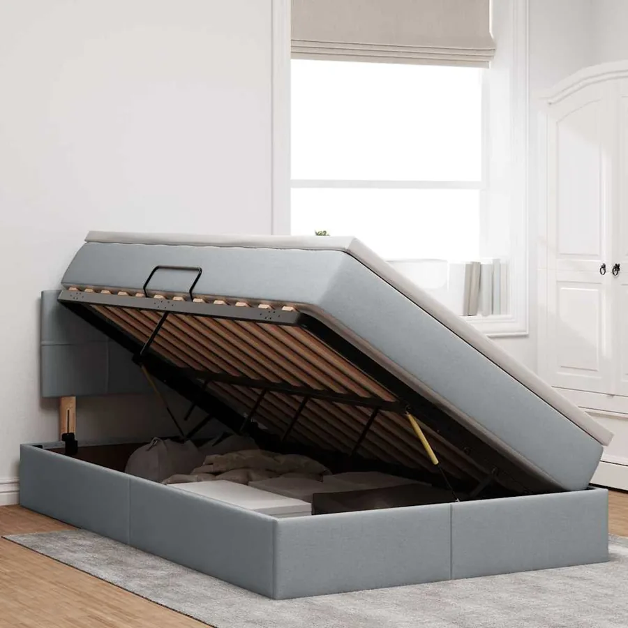 Lit de rangement LED avec matelas Gris clair 120 x 190 cm Tissu - 4