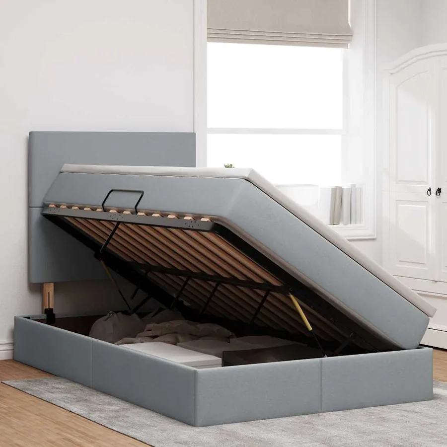 Lit de rangement LED avec matelas Gris clair 120 x 190 cm Tissu - 4