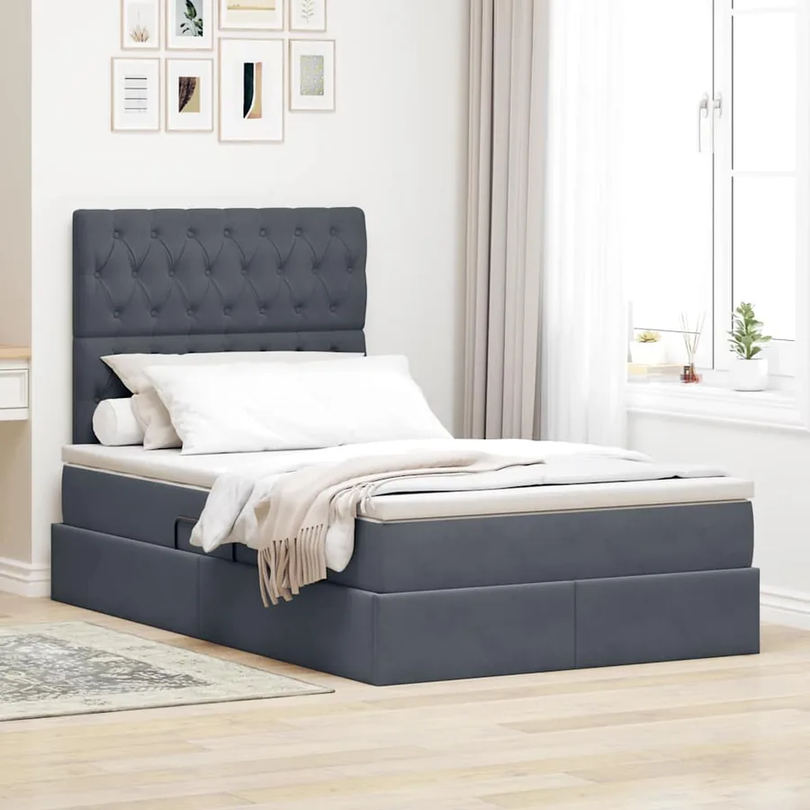 Lit avec rangement et matelas Gris foncé 120 x 190 cm Velours