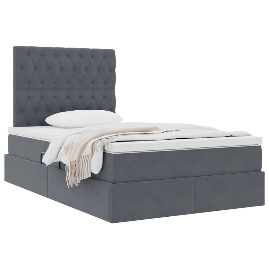 Lit avec rangement et matelas Gris foncé 120 x 190 cm Velours - 3