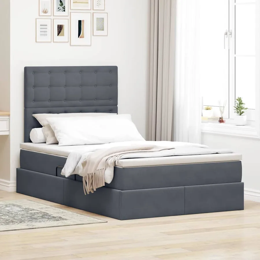 Lit de rangement LED avec matelas Gris foncé 120 x 190 cm