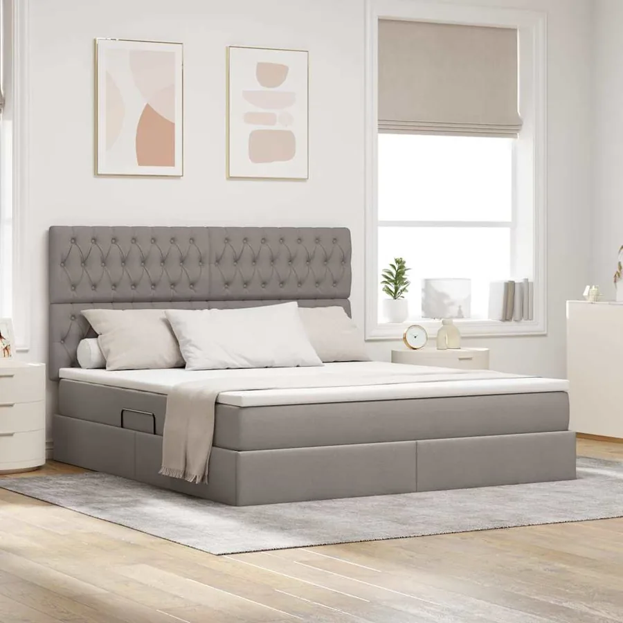 Lit avec rangement et matelas Taupe 160 x 200 cm tissu