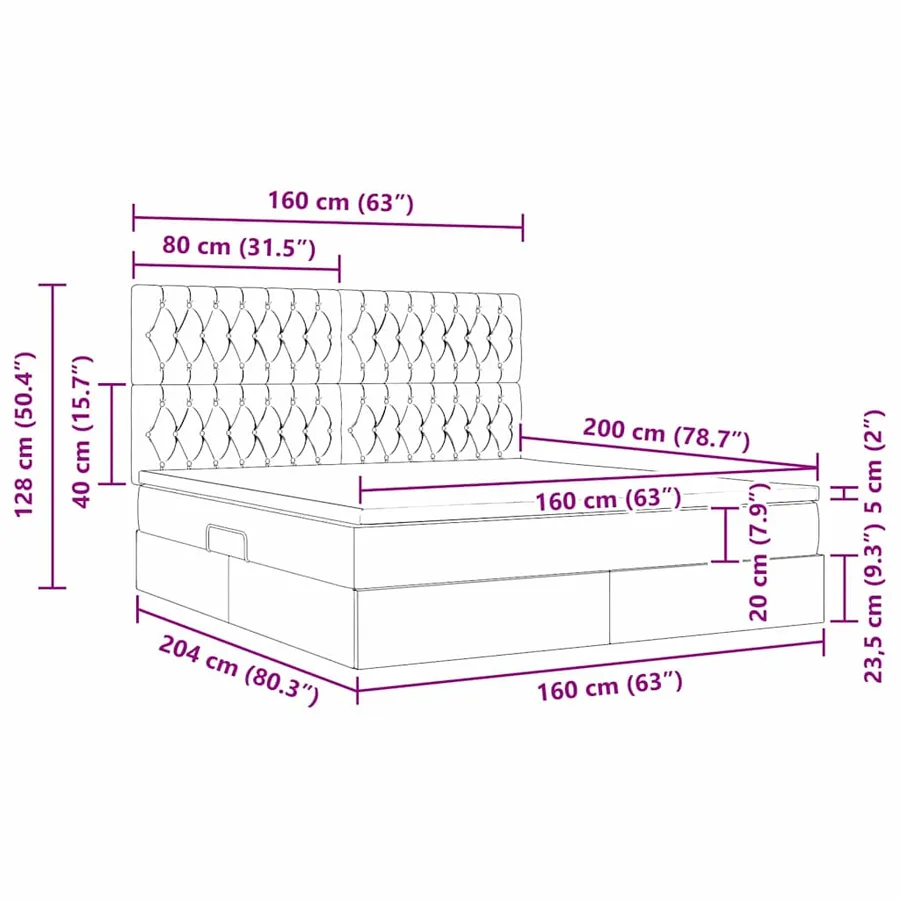 Lit avec rangement et matelas Taupe 160 x 200 cm tissu - 16