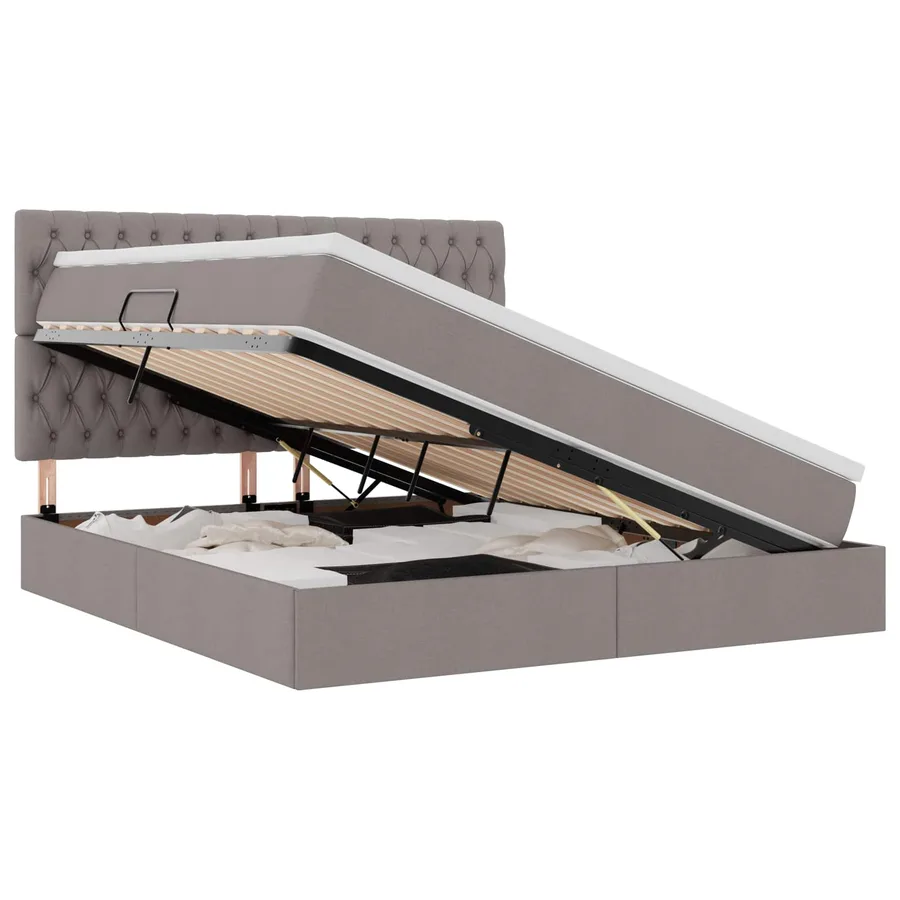 Lit avec rangement et matelas Taupe 160 x 200 cm tissu - 2