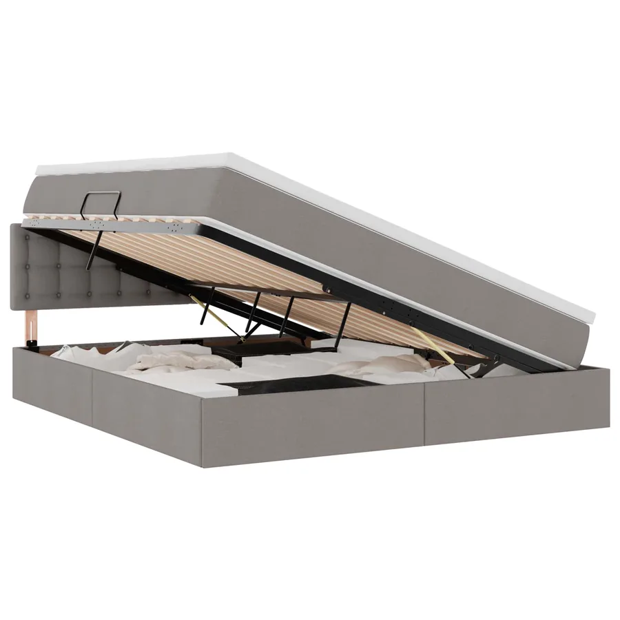 Lit de rangement LED avec matelas Taupe 160 x 200 cm Tissu - 2