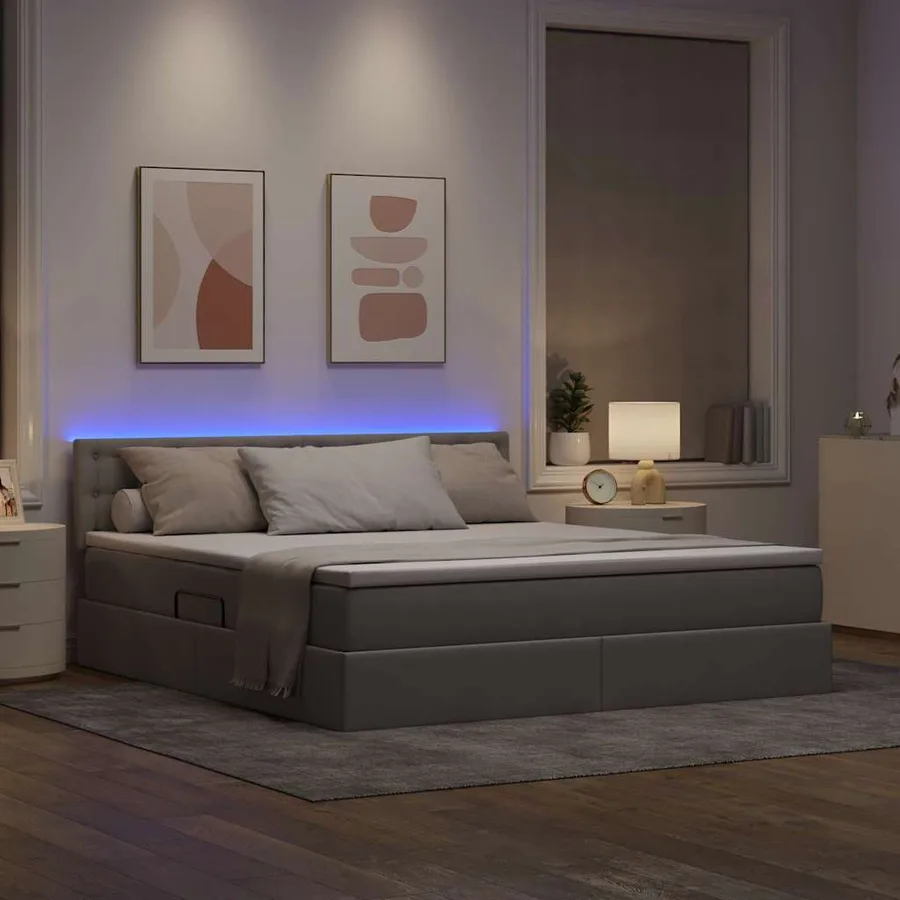 Lit de rangement LED avec matelas Taupe 160 x 200 cm Tissu - 5