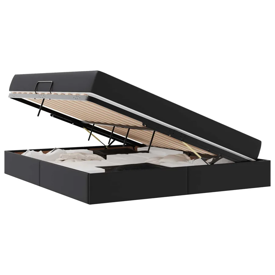 Lit avec rangement et matelas avec matelas 2 pcs Noir Cuir - 2