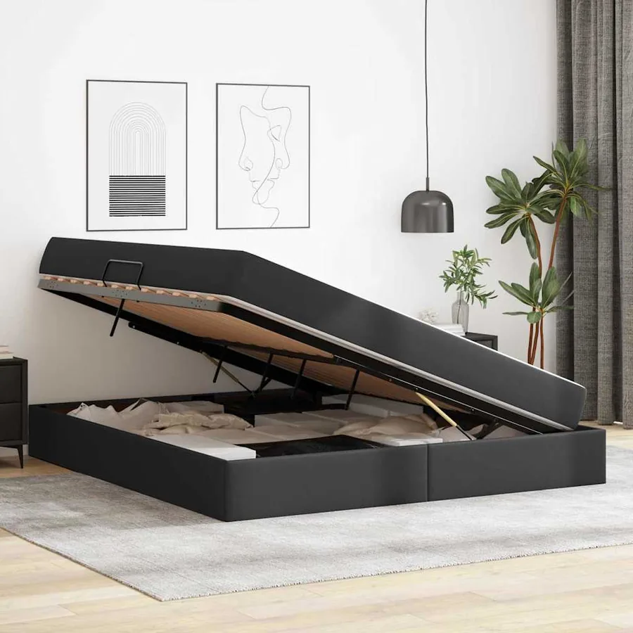 Lit avec rangement et matelas avec matelas 2 pcs Noir Cuir - 4