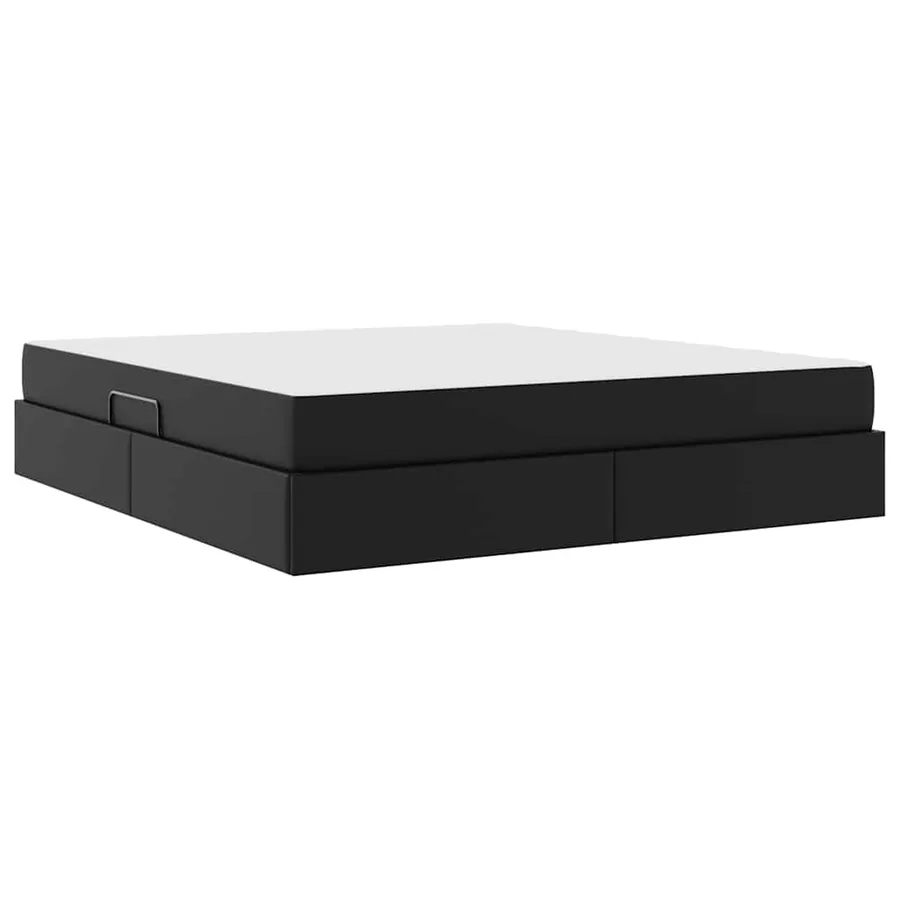 Lit avec rangement et matelas avec matelas 2 pcs Noir Cuir - 8