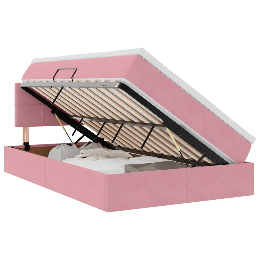Lit de rangement LED avec matelas Rose 120 x 190 cm Velours - 2
