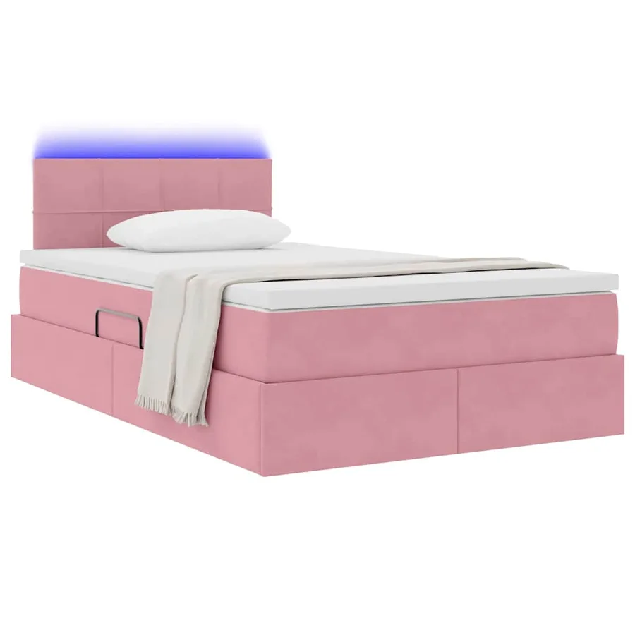 Lit de rangement LED avec matelas Rose 120 x 190 cm Velours - 3