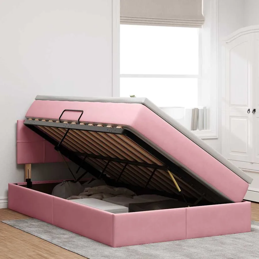 Lit de rangement LED avec matelas Rose 120 x 190 cm Velours - 4