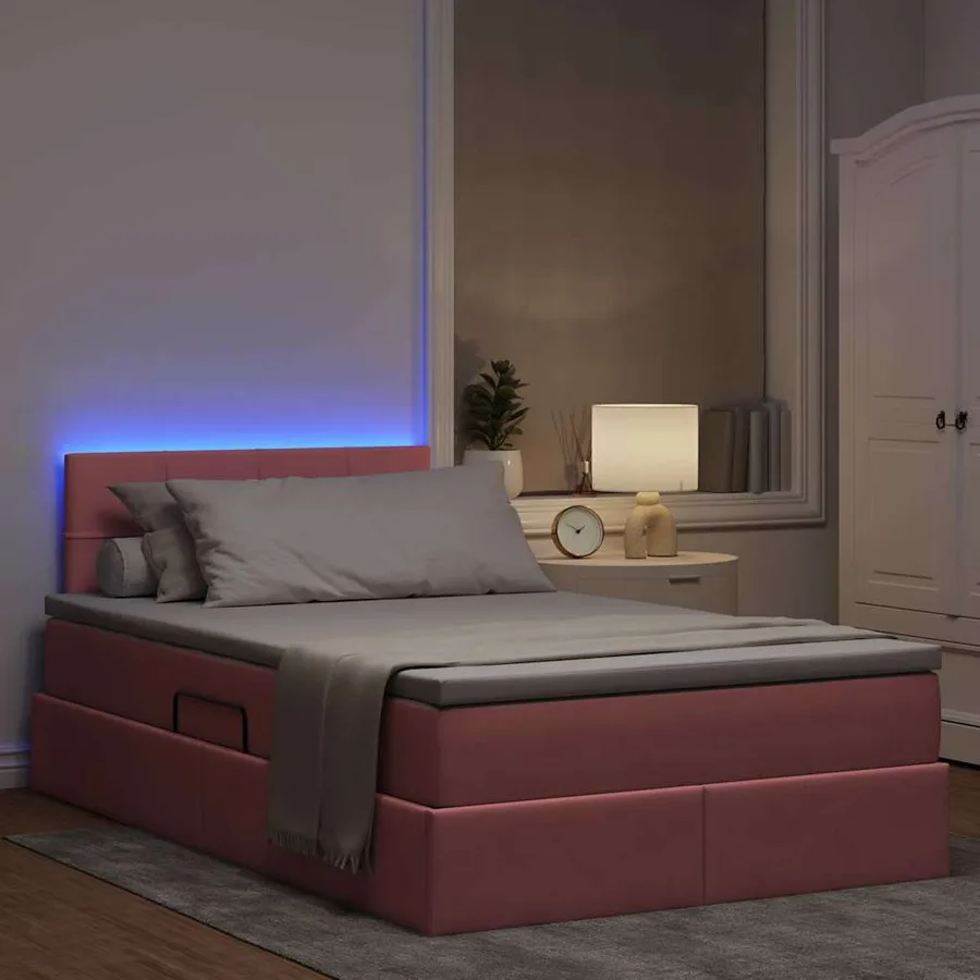 Lit de rangement LED avec matelas Rose 120 x 190 cm Velours - 5